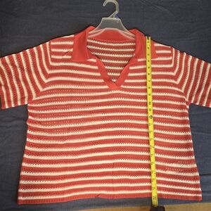 Red and White Striped Knit Top
